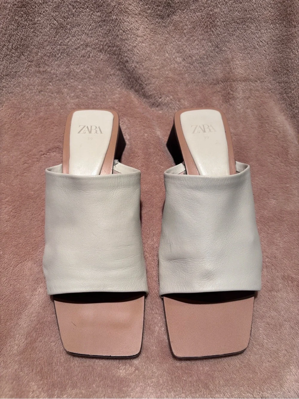 Zara White Leather Square-Toe Slide Sandals – Size 39 - Picture 2 of 10